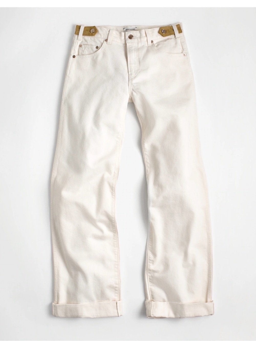 Madewell Relaxed Straight Jeans in Off-White with Tan Belt Loops